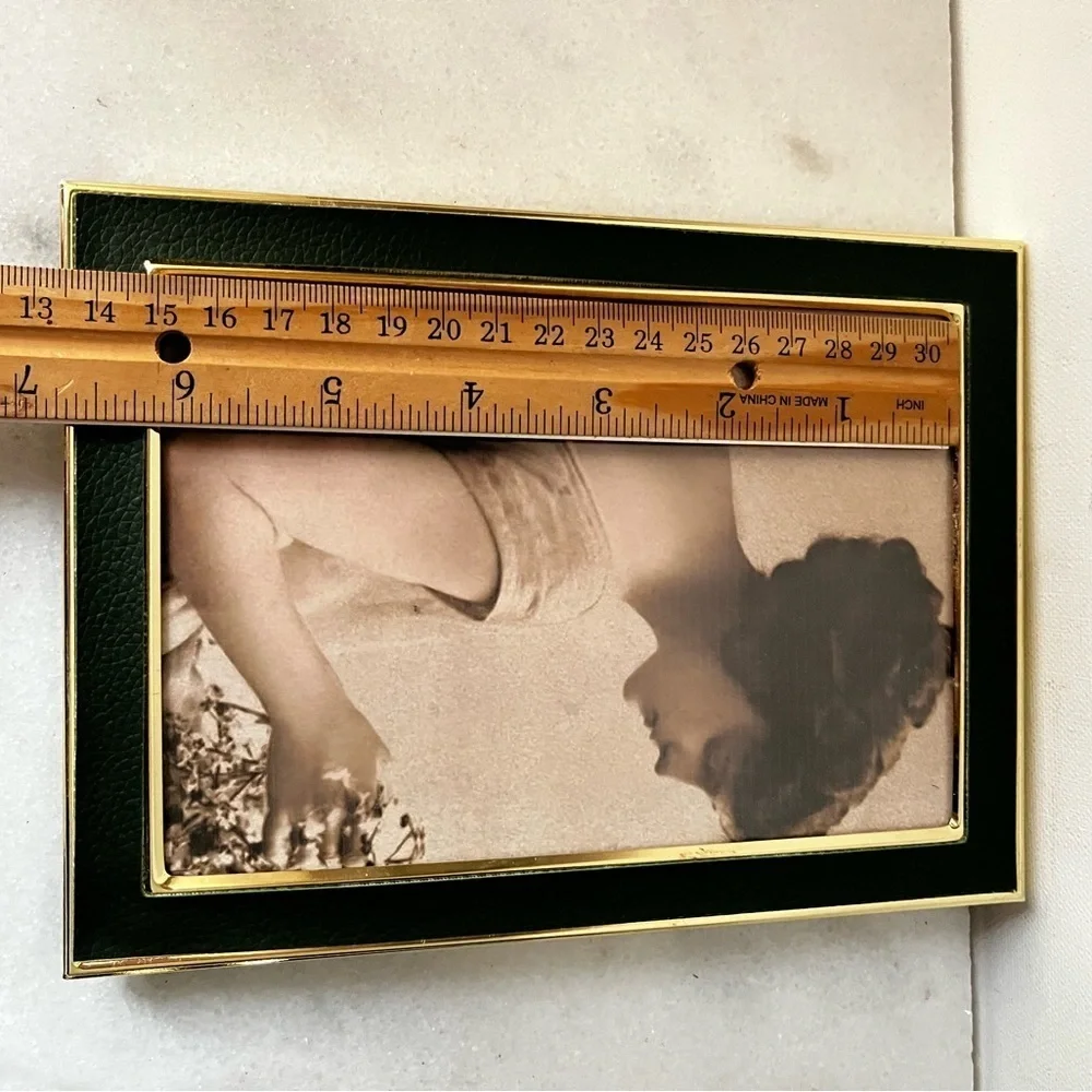 Vintage gold and false leather Green Picture Frame 4”x6” photo